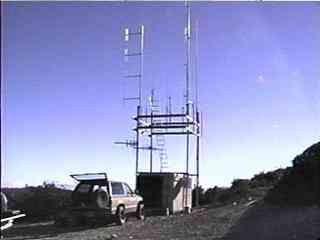 View of building and towers at ham site on Santa Rita